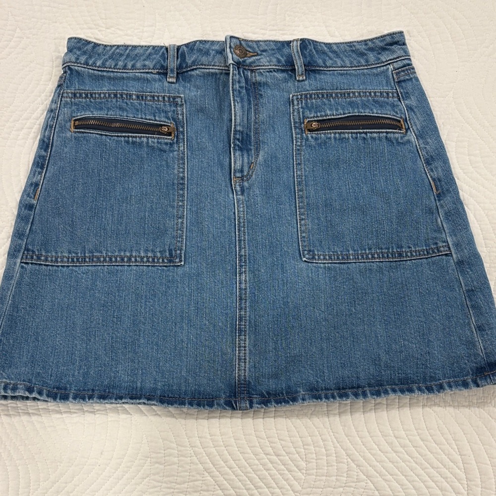 Loft Classic Denim Mini Skirt with Zipper Details